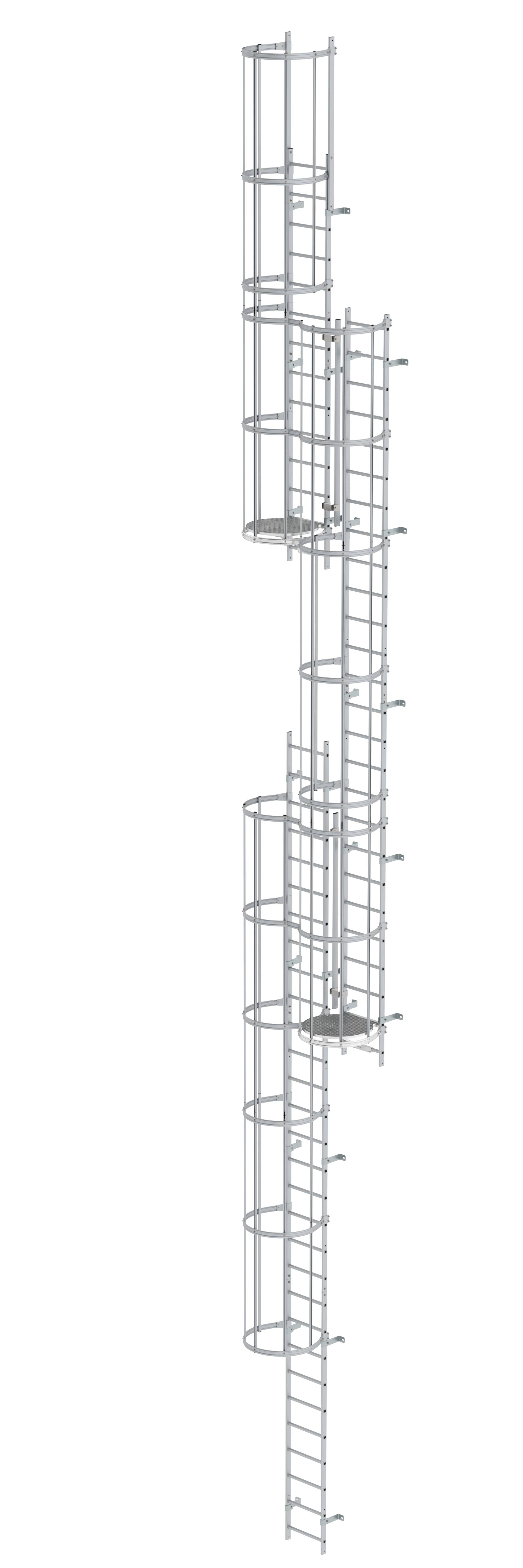 Günzburger Mehrzügige Steigleiter mit Rückenschutz (Maschinen) Aluminium blank 