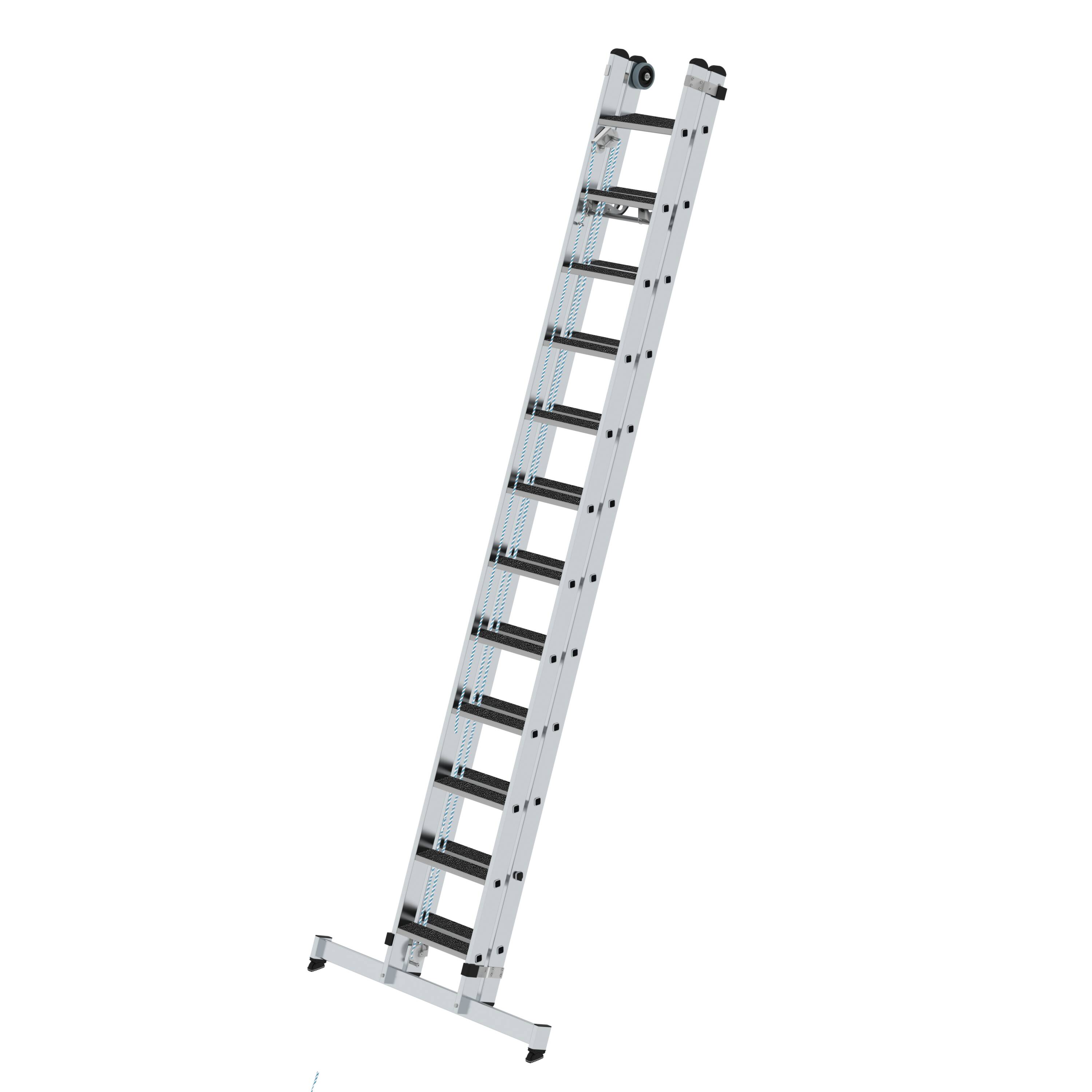 Günzburger Stufen-Seilzugleiter 2-teilig mit nivello® Traverse und clip-step R13 